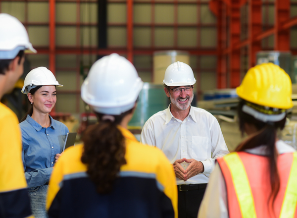 workforce meeting in warehouse