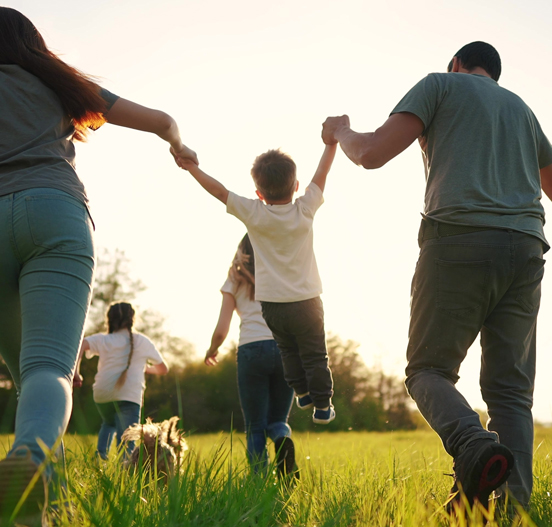happy family walking